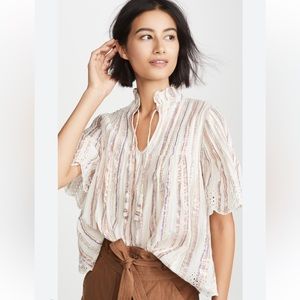 NWT Sea Harriet Pintucked Metallic Stripe Blouse Top, Women Size 00